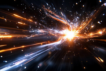 Explosive Thin Silver Streaks Radiating from a White-Hot Core Representing Clarity, Energy, and Dynamic Light Effects