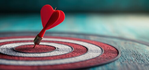 The heart-shaped dart hitting the target symbolizing love and success.