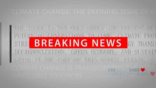 Clean editorial style image with 'Breaking News' in bold red banner over blurred text layers, perfect for urgent news segments or digital media breaking story backgrounds.