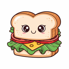 Kawaii Sandwich with Lettuce Tomato and Cheese Featuring Big Anime Eyes.