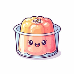 Kawaii Style Jelly Pudding with Flower Topping and Smiling Face.