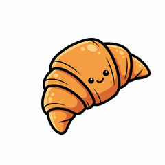 Smiling Cartoon Croissant with GoldenBrown Hue and Black Outline.