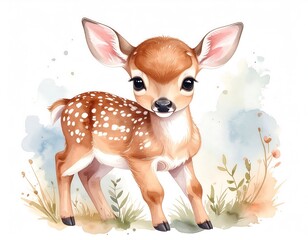Cute fawn in watercolor style