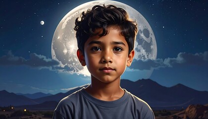 Child portrait, night sky backdrop