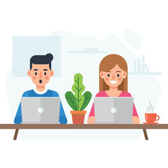 Collaborative Teamwork A Productive Duo Working on Laptops