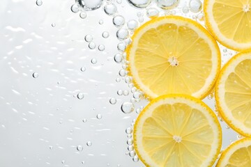 Closeup of Sliced Lemons Submerged in Sparkling Water