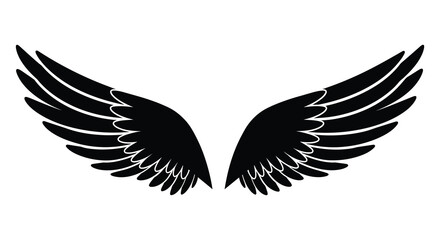 Dramatic black wings spread wide against a white background silhouette