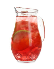 Tasty fruity punch in glass jug isolated on white