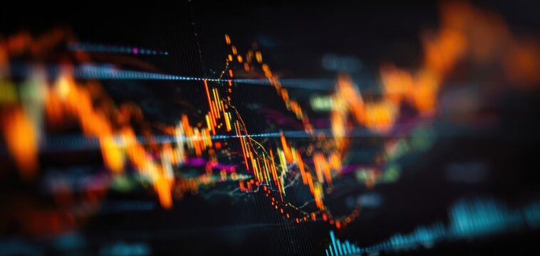 The dynamic stock market data visualized through colorful trading charts and graphs. - Powered by Adobe