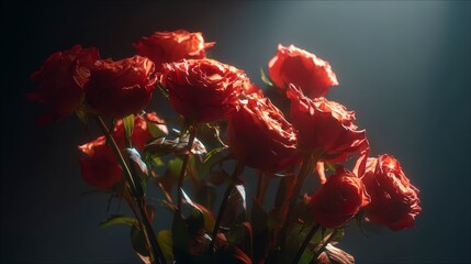 Bouquet of red roses with cinematic spotlight