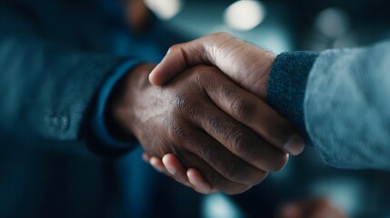 Professional handshake symbolizing business agreement and partnership in an office setting