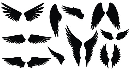 Collection of various black wing shapes and designs a striking silhouette