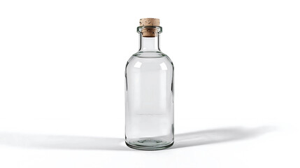 Clear empty glass bottle with cork lid