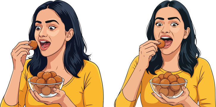 Indian girl having rasgulla vector illustration