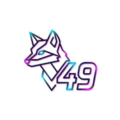Fototapeta premium 3d icon of a stylized wolf head with neon outlines and the number 49 isolated on transparent background