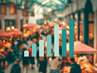 Abstract Growth Chart Over Crowded Market Scene in Soft Focus