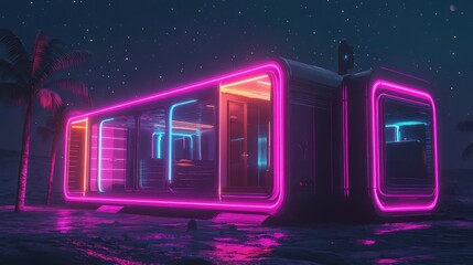 unit ai analysis of a modular housing unit with neon glow