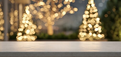 The serene tabletop against a magical bokeh Christmas light backdrop.