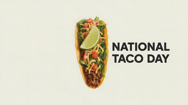 National Taco Day celebration featuring a colorful taco with fresh ingredients and a lime wedge