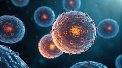 Naklejka premium A detailed illustration of colorful cells with intricate structures, showcasing the complexity of microscopic life forms in a vibrant digital representation.