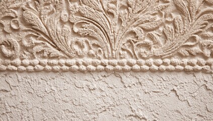 Beige textured wall with ornate relief design