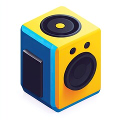 Colorful, isometric speaker graphic