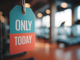 Limited Time Offer Tag in Modern Fitness Center Environment