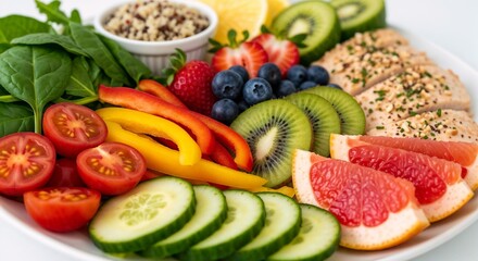 Colorful Healthy Food Platter with Fresh Vegetables and Fruits for Nutrition Blogs, Healthy Recipes, Diet Plans, Wellness Websites, and Social Media Content