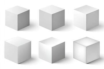 Obraz premium Six 3D white cubes, various angles, light and shadow effects