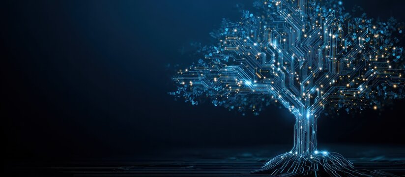 Digital Tree of Knowledge: A Glowing Symbol of Technological Growth and Innovation