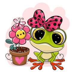Cute Cartoon Frog with bow