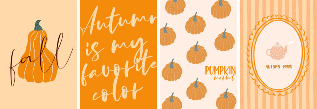 Fall abstract illustration with warm doodle vector style for autumn thanksgiving cards, ideal for festive poster design or rustic seasonal home