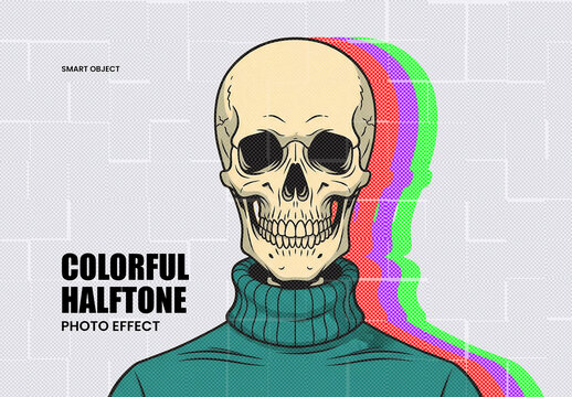 Colorful Halftone Skull Photo Effect Portrait