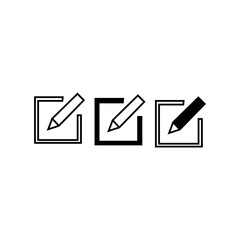 Three black and white icons showing check boxes with a pencil inside.
