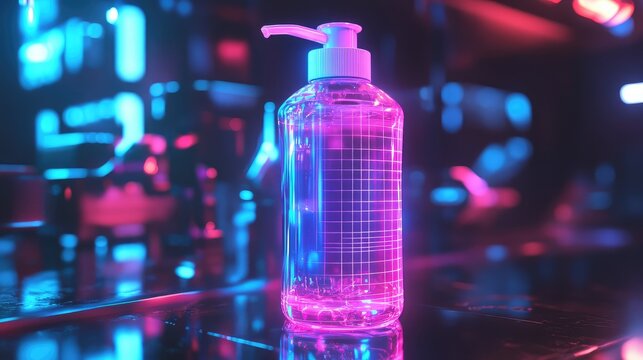bottle holographic display of a hand sanitizer bottle