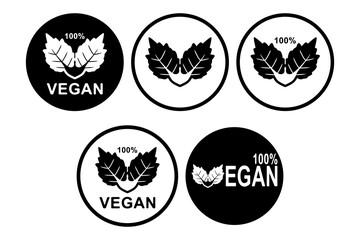 Fototapeta premium Eco vegan leaf black white circular vector collection