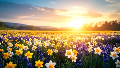 Colorful flower field at sunset (1)