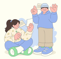 Students Taking Notes and Preparing for a Presentation