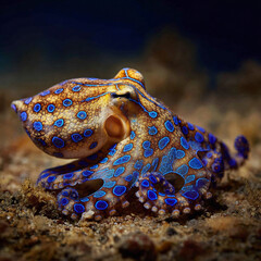 blue-ringed octopus beautiful bright octopus at the bottom of the ocean