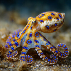 blue-ringed octopus beautiful bright octopus at the bottom of the ocean