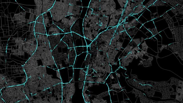Urban Traffic Flow Map Simulation in Cairo, Egypt, GPS Smart city route Transportation