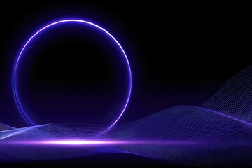Neon circle over a dark, wavy surface