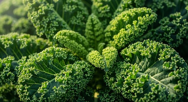 Close up view of vibrant green kale leaves. - Powered by Adobe