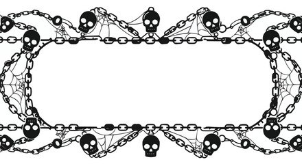 Gothic Frame of Skulls and Chains. Spooky Halloween Border with Spiderwebs for Invitation or Announcement.