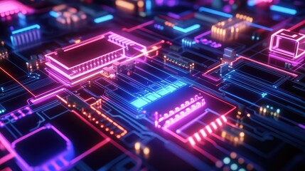 Obraz premium fluorescent glowing style illuminated circuit diagram