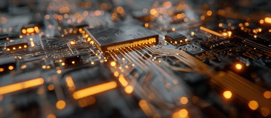Illuminated Circuit Board: A Close-Up of  Technological Marvel