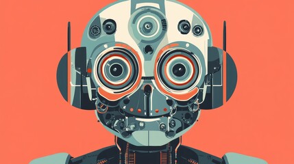 Fototapeta premium futuristic flat style warping robot face