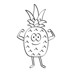 Strong, modern vector pineapple flexing muscles. Editable line art, perfect for health, fitness, and funny summer designs. modern, clean style versatile for a variety of applications.