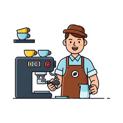 Cartoon barista making coffee vector illustration

