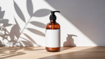 A modern product presentation featuring two matte black jars or bottles of varying sizes positioned on a white textured podium or block.